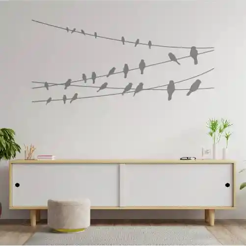 Vinilo Decoratovo Pajaros En Alambre