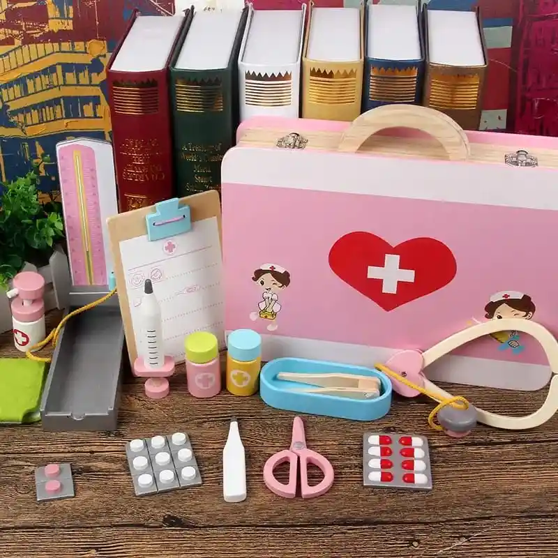 Kit Médico De Madera Para Niños, Caja Médica