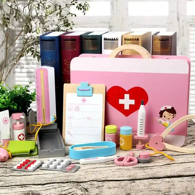 Kit Médico De Madera Para Niños, Caja Médica