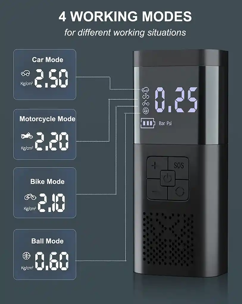 Mini Compresor Inflador Portail Con Bateria Moto Bici Carro