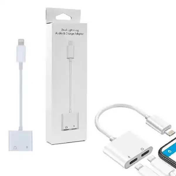 Adaptador Para Iphone Dual Audífonos Lightning Carga