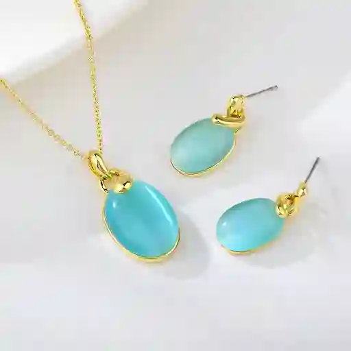 Set Aretes Y Collar Veramorest- Azul Celeste
