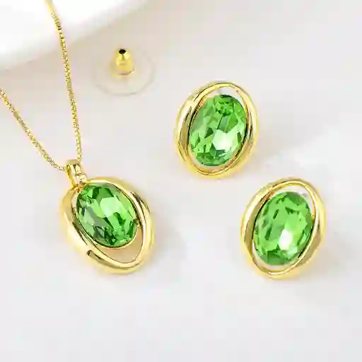 Set Aretes Y Collar Veramorest- Verde Esmeralda