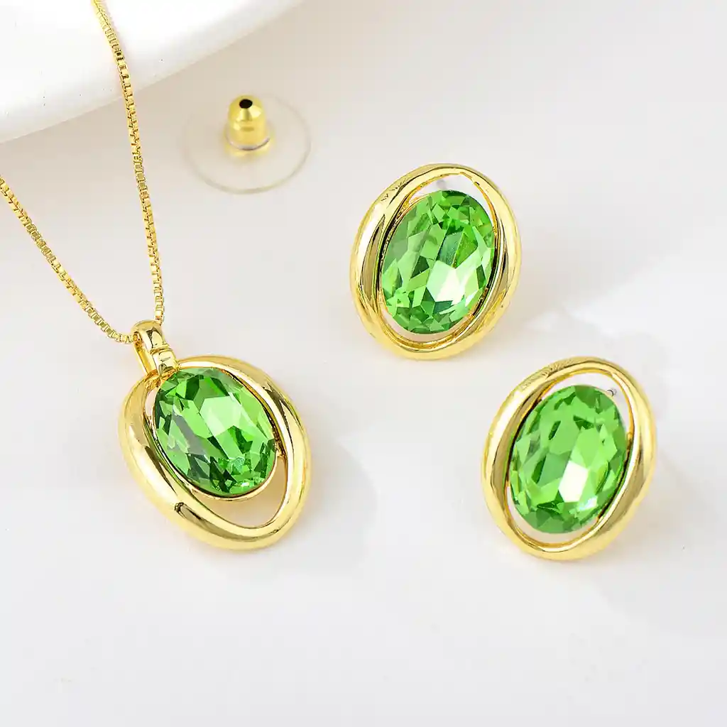 Set Aretes Y Collar Veramorest- Verde Esmeralda
