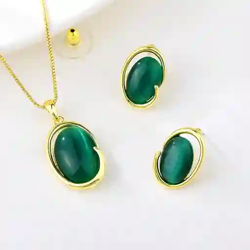 Set Aretes Y Collar Veramorest- Verde Esmeralda