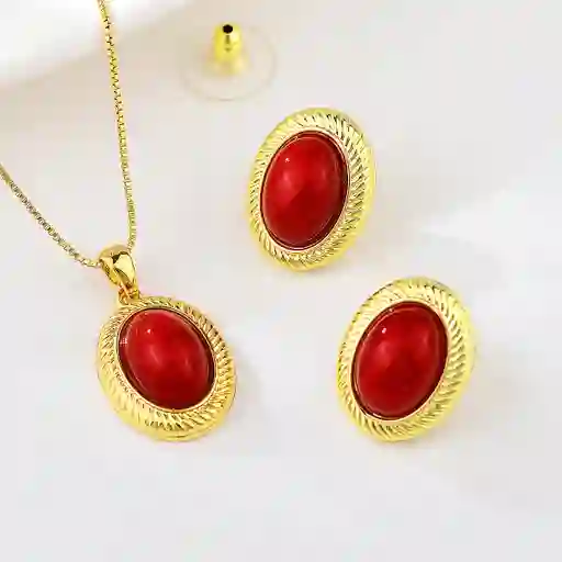 Set Aretes Y Collar Rojo Veramorest