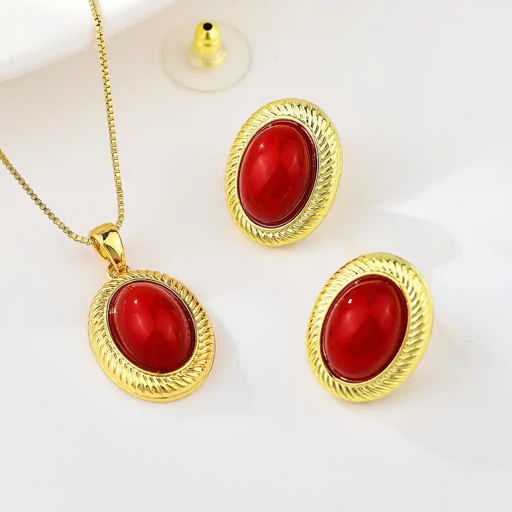 Set Aretes Y Collar Rojo Veramorest