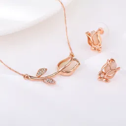 Set Collar Y Aretes Rosa