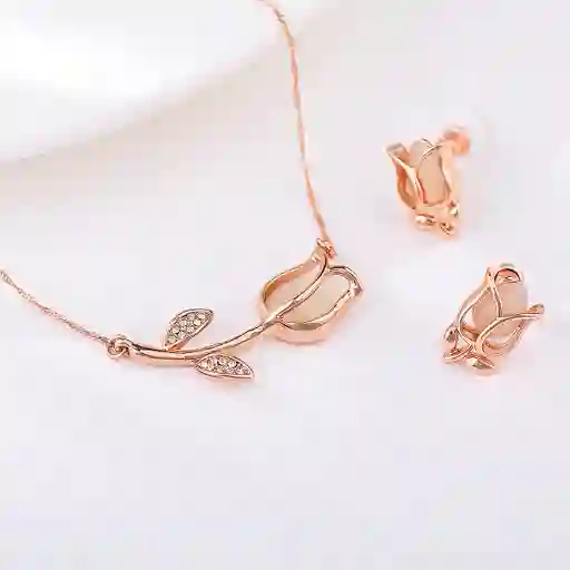 Set Collar Y Aretes Rosa