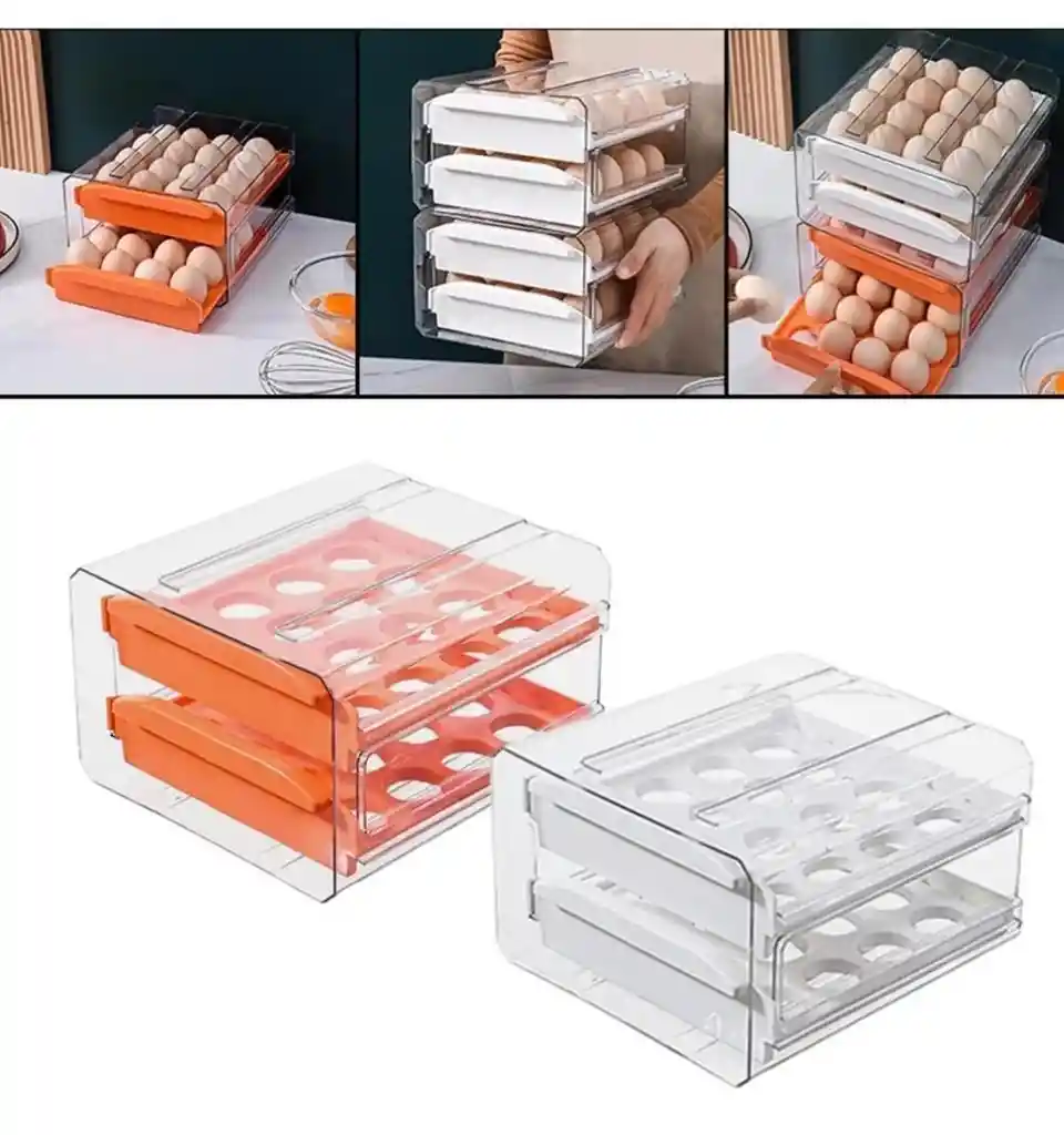Canasta Porta Huevos Organizador X 32 Con Tapa Cocina Naranja