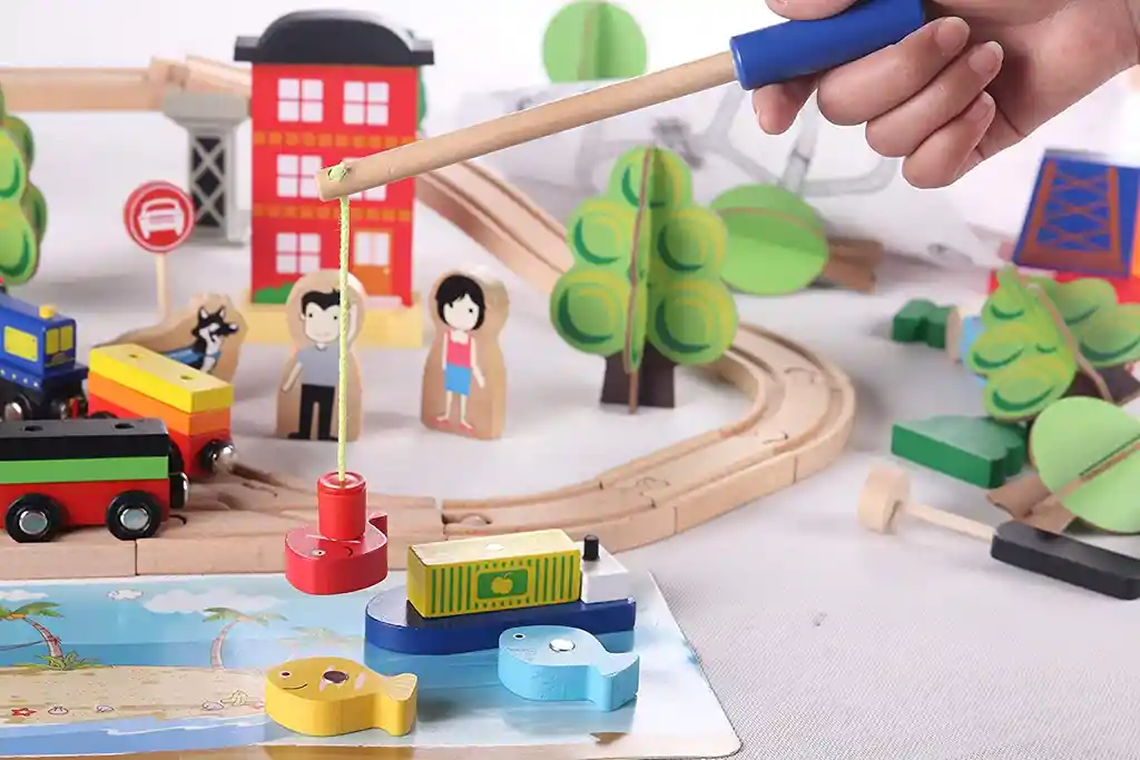 Pista Grande De Trafico Para Niños, 108 Piezas, Pista De Tren De Madera