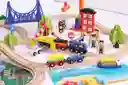 Pista Grande De Trafico Para Niños, 108 Piezas, Pista De Tren De Madera