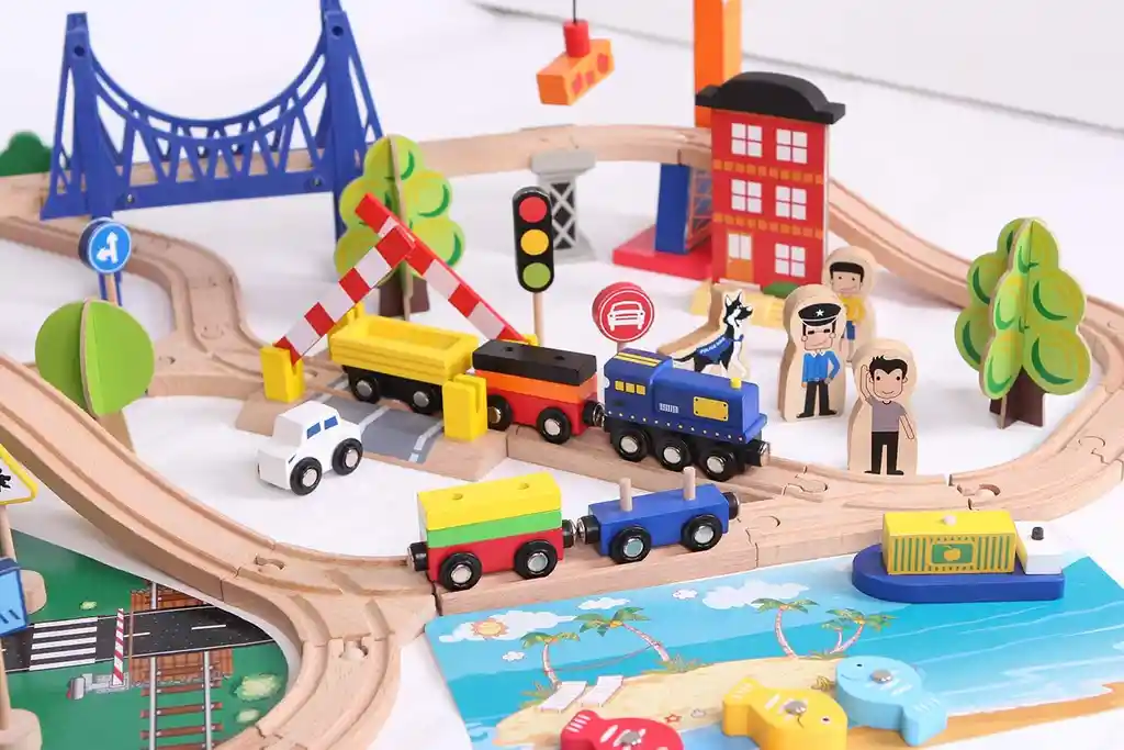 Pista Grande De Trafico Para Niños, 108 Piezas, Pista De Tren De Madera