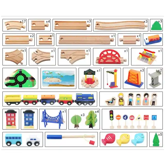 Pista Grande De Trafico Para Niños, 108 Piezas, Pista De Tren De Madera