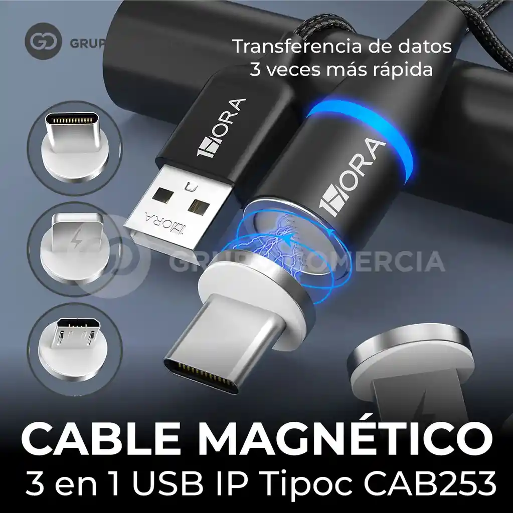 Cable Magnético Iman 3en1 Carga Rápida Usb V8 Ip Tipoc 1hora