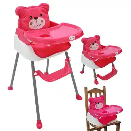 Silla Comedor Oso 3 En 1 Portatil Doble Altura Bebesitos Rosa