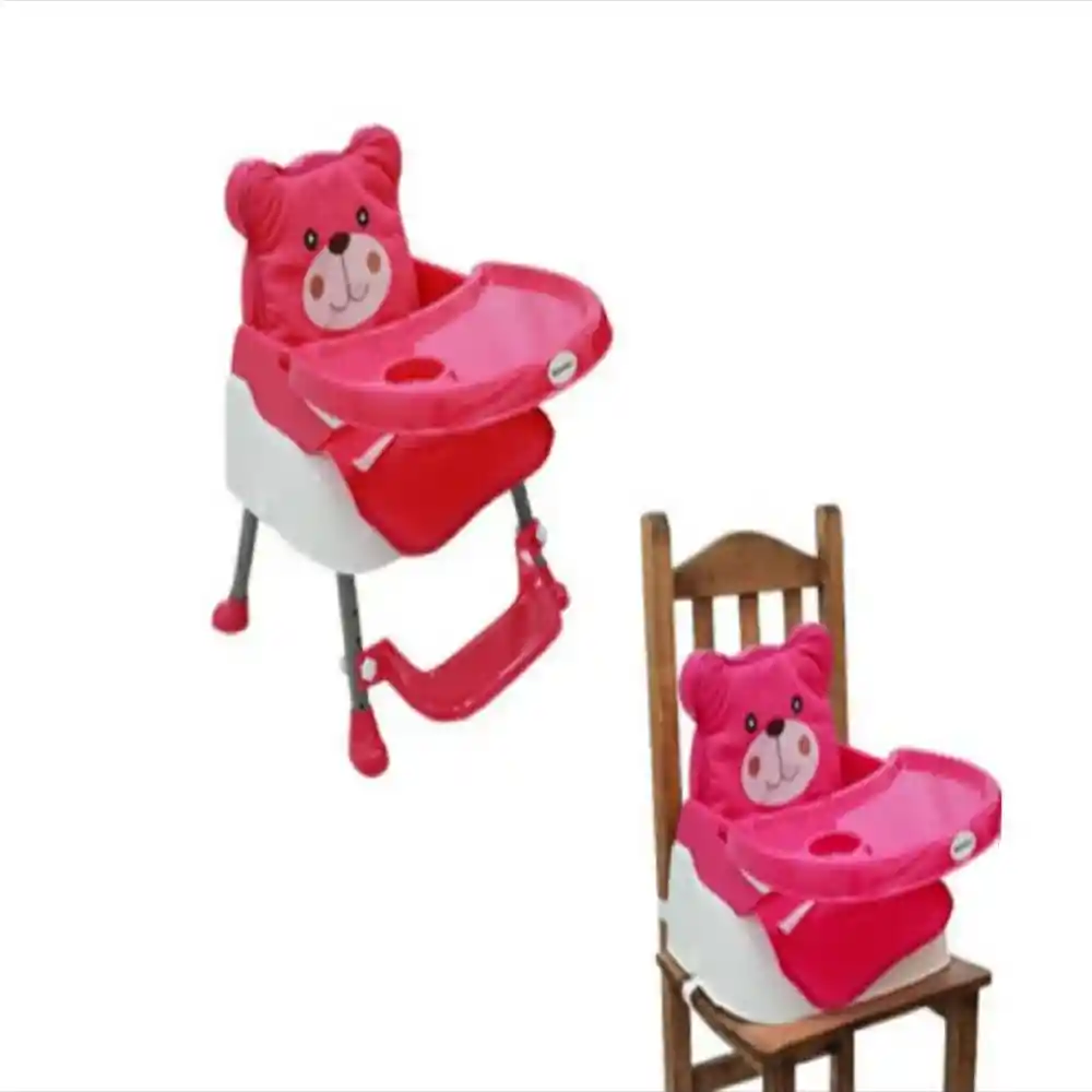 Silla Comedor Oso 3 En 1 Portatil Doble Altura Bebesitos Rosa