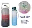 Termo Botella De Agua X 2 Motivacional Mas Sticker 2 Litros Verde Con Morado