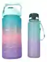 Termo Botella De Agua X 2 Motivacional Mas Sticker 2 Litros Verde Con Morado