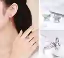 Juego De Anillo Ajustable Y Aretes Mariposa Para Mujer En Plata 925