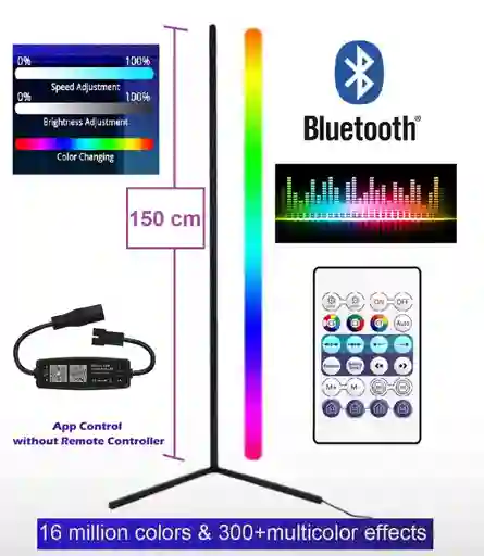 Luz Esquinera Barra Lámpara De Pie Led Bluetooth 1,50m De Alto