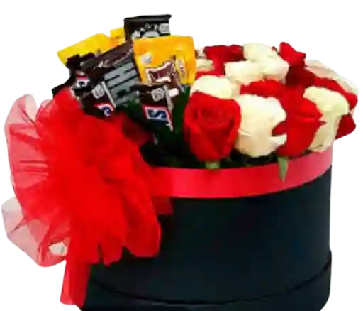 Arreglo Floral Con Rosas Y Chocolates