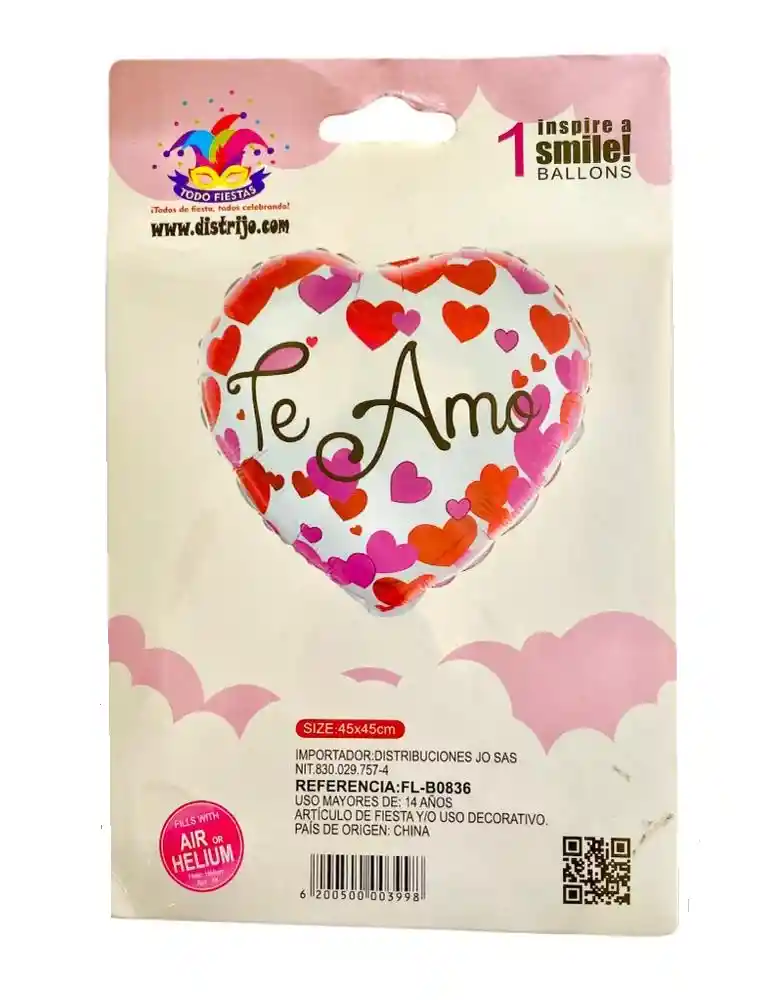 Globo Metalizado Corazon Te Amo 45 X 45 Cm Amor Amistad