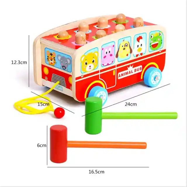 Bus De Madera Para Arrastrar Y Martillar , Juguetes Educativo Para Niños