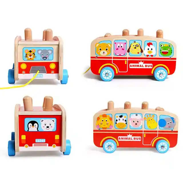 Bus De Madera Para Arrastrar Y Martillar , Juguetes Educativo Para Niños