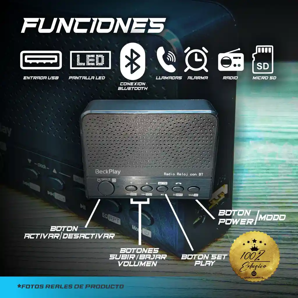 Radio Reloj Fm Despertador Bluetooth Usb Recargable Original