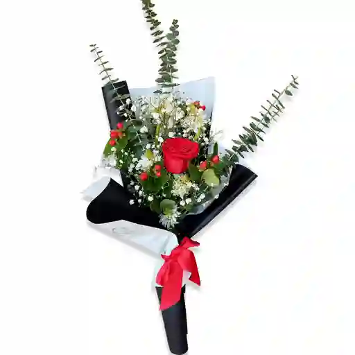 Ramillete Una Rosa, Elaborado Con Eucalipto Y Gypsophyla