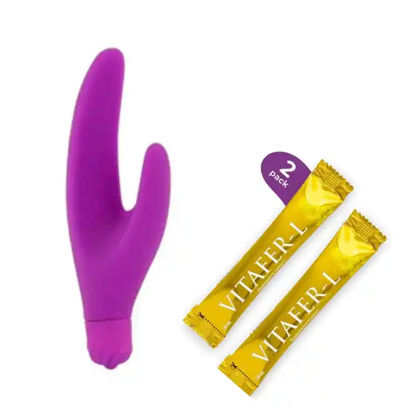 Kit Mini Vibrador Doble Estimulacion Punto Gy Clitoris Xoxxo + *2 Sachet Potenciador Y Estimulante Sexual Vitafer-l