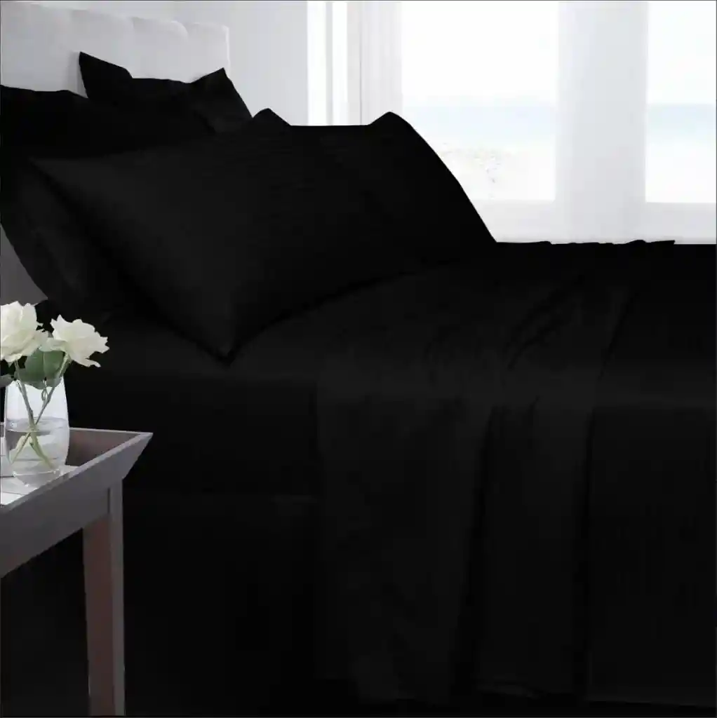 Juego Sabanas Cama King Unicolor Negro De Lujo