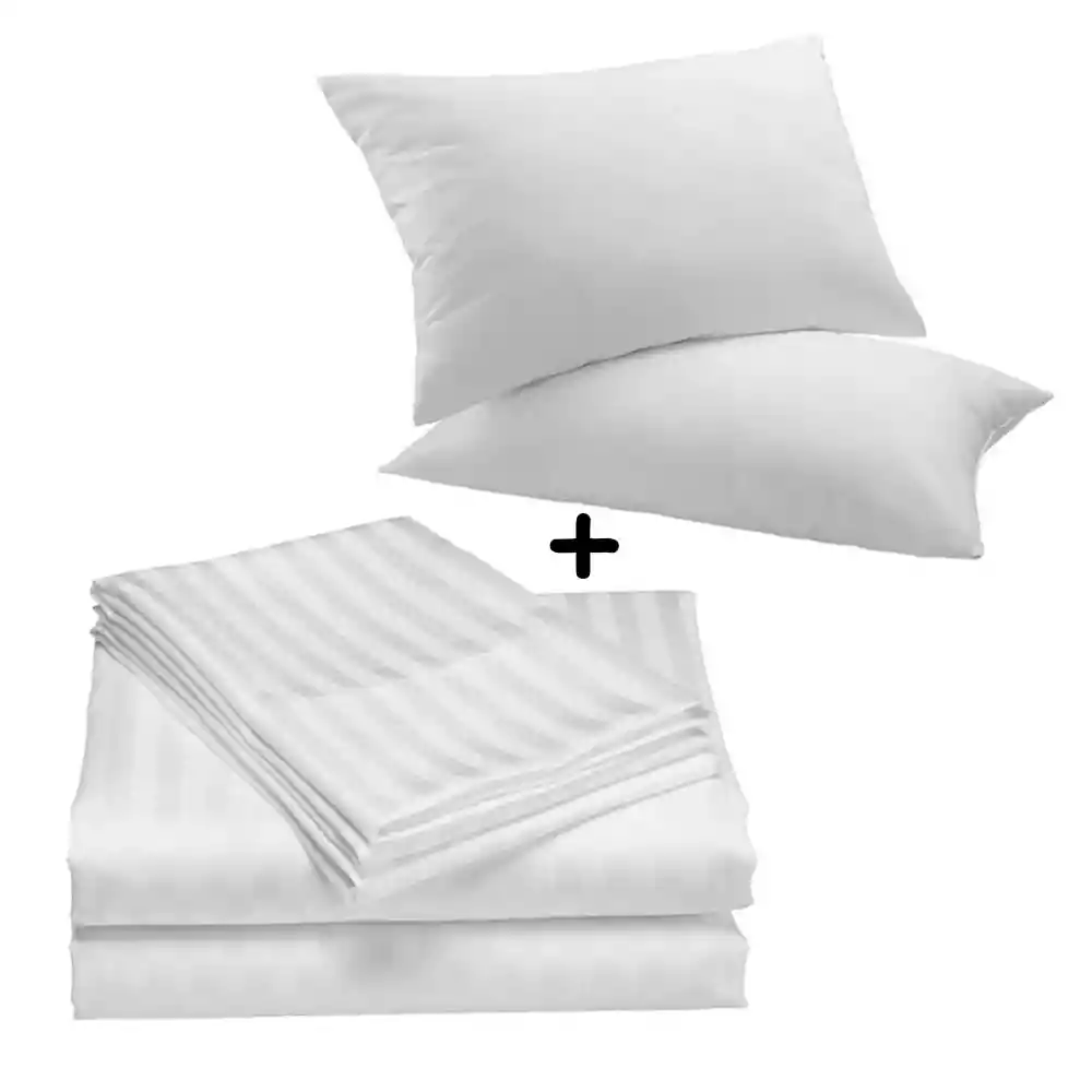 Juego Sabanas Cama Doble Blanco Mas 2 Almohadas Siliconadas