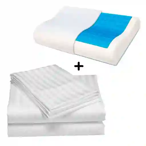 Juego Sabanas Doble Unicolor Blanco Mas 1 Almohada Ortopedica Gel