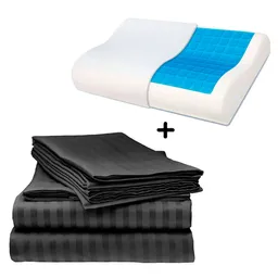 Juego Sabanas Doble Unicolor Negro Mas 1 Almohada Ortopedica Gel