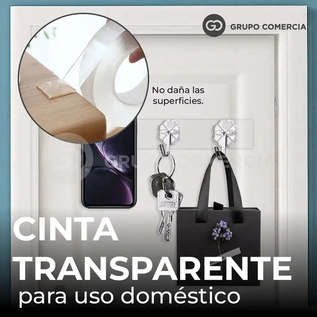 Cinta Adhesiva Doble Cara Gel Pega Todo Utilizable 5 Metros