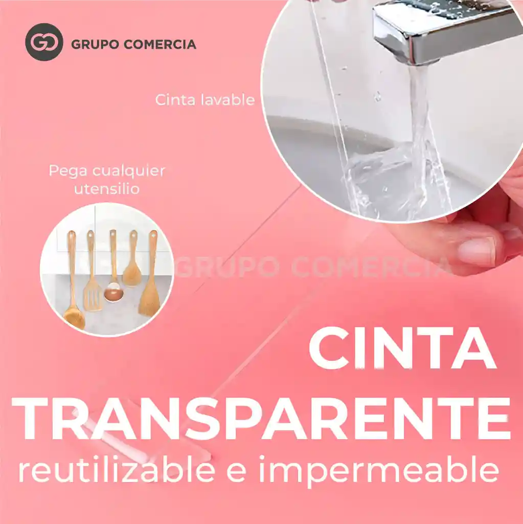 Cinta Adhesiva Doble Cara Gel Pega Todo Utilizable 5 Metros