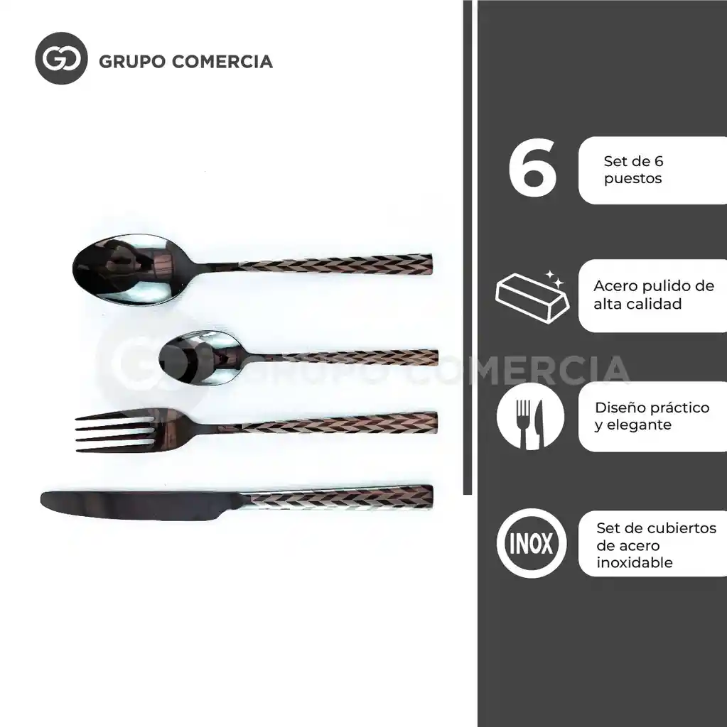 Juego De Cubiertos Set De 24 Piezas Acero Inoxidable Negro