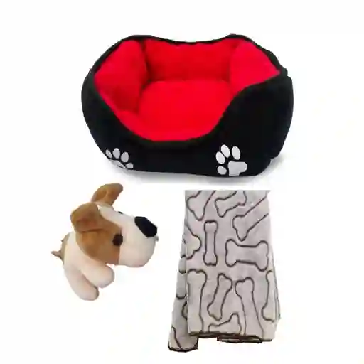 Cama Doble Faz Mediana+ Juguete Peluche+ Cobija Para Mascota