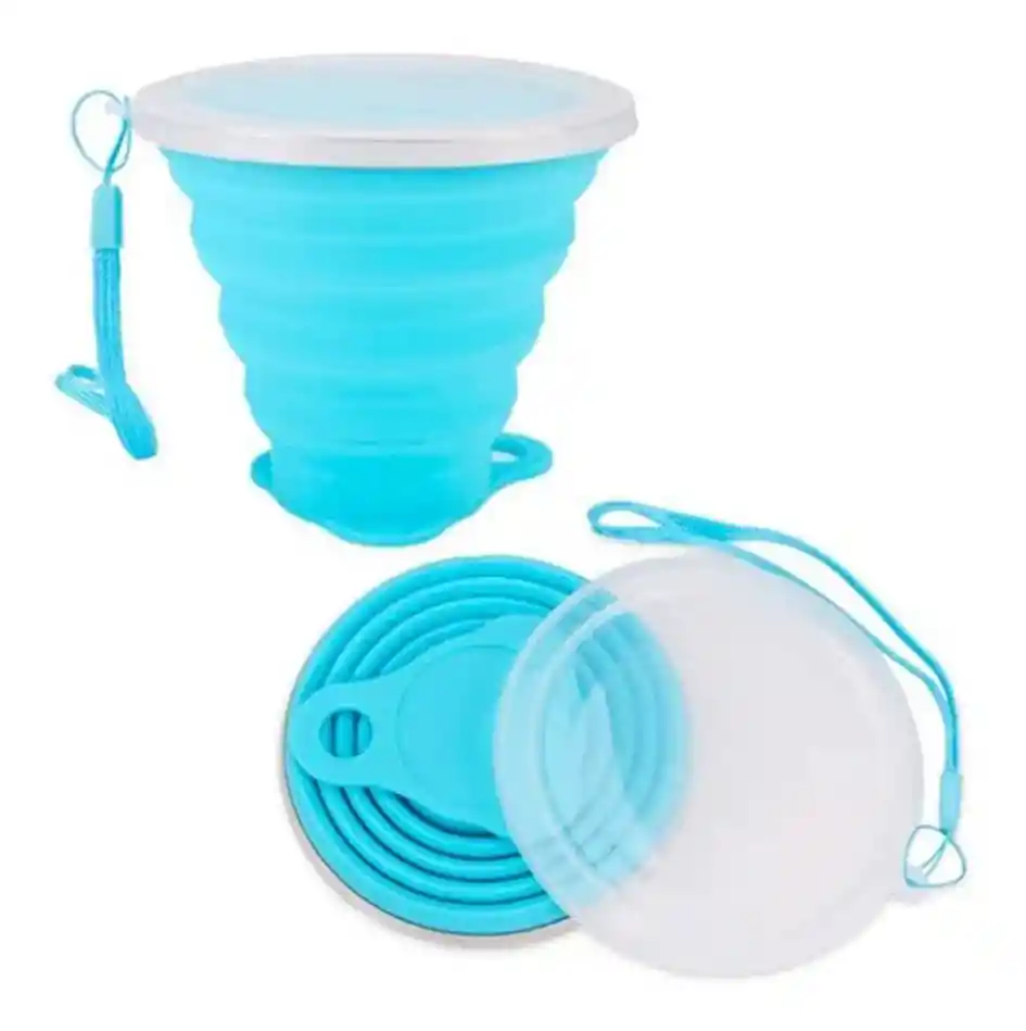 Vaso Plegable De Silicona Con Tapa Portable Reusable 270 Ml Azul