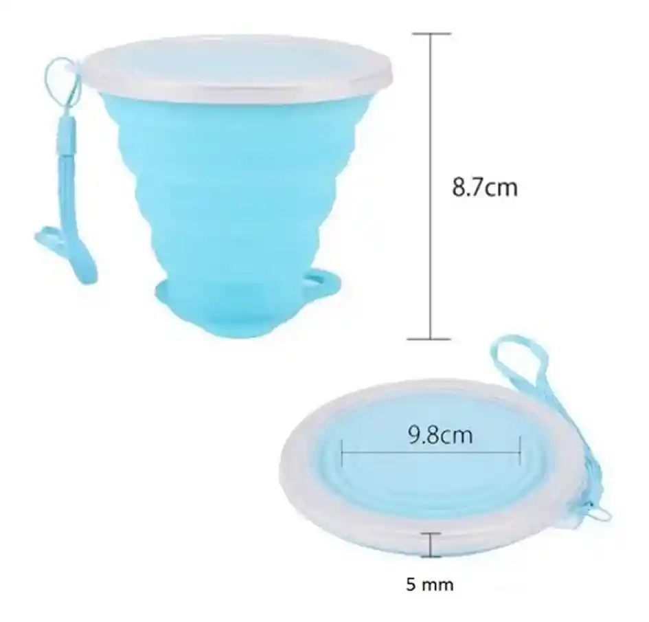 Vaso Plegable De Silicona Con Tapa Portable Reusable 270 Ml Azul