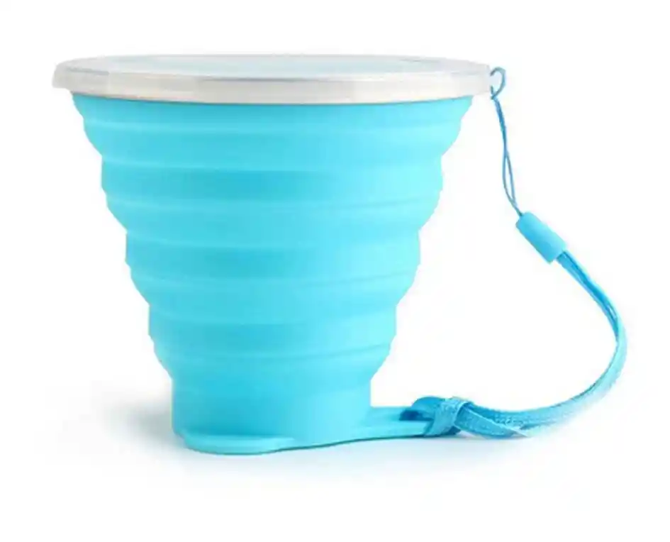 Vaso Plegable De Silicona Con Tapa Portable Reusable 270 Ml Azul