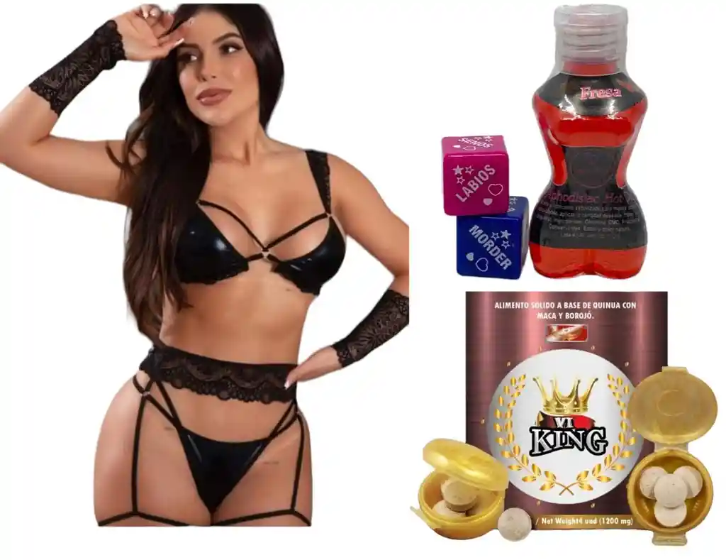 Kit Lenceria Sexy Ropa Interior+aceite Multiorgasmo Doble Sensacion+dados Eroticos *2+potenciador Sexual Unisex Vi King