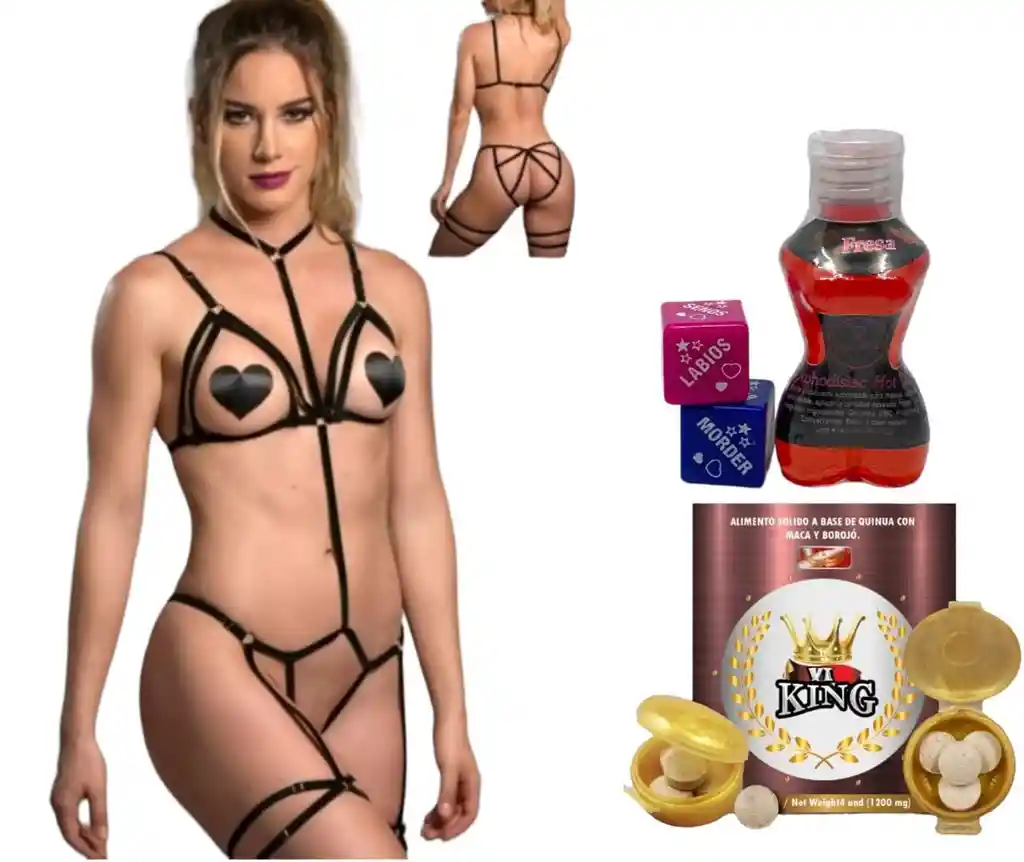 Kit Lenceria Sexy Ropa Interior+aceite Comestible Caliente+dados Eroticos *2+potenciador Sexual Unisex Vi King