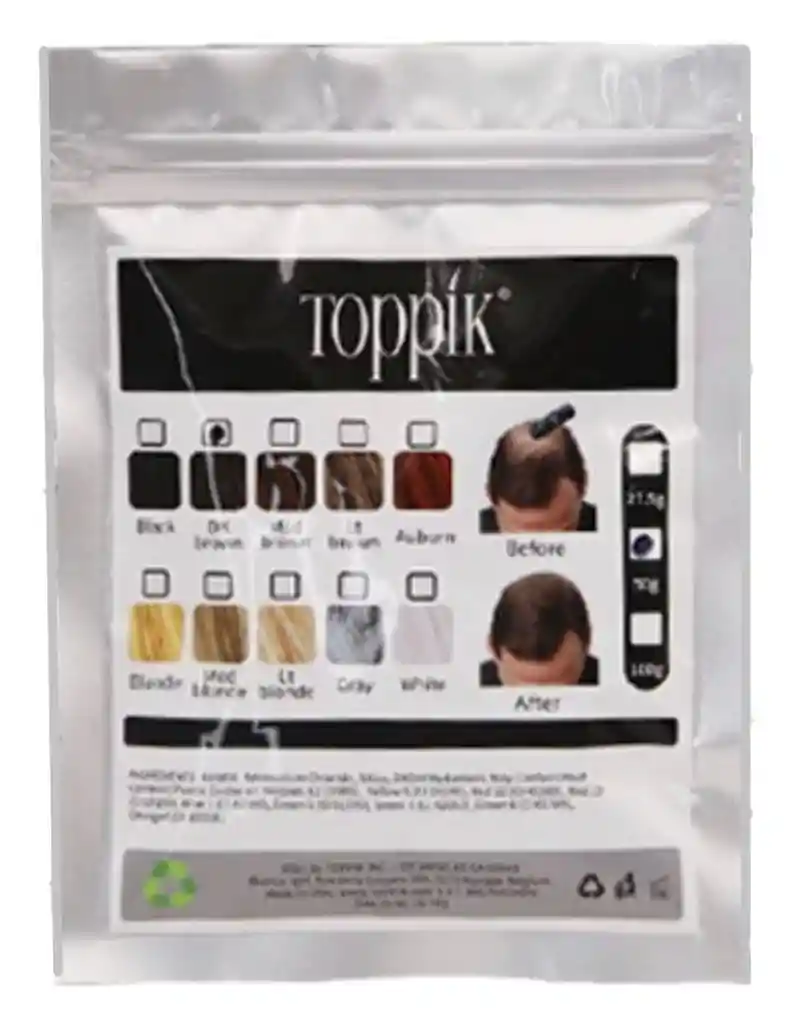 bolsa fibras capilares Toppík 50g castano oscuro negro