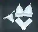 Conjunto Lenceria En Encaje Sexy Brassier Tanga Cachetero M Blanco