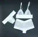 Conjunto En Encaje Brassier Tanga Cachetero Blanco L