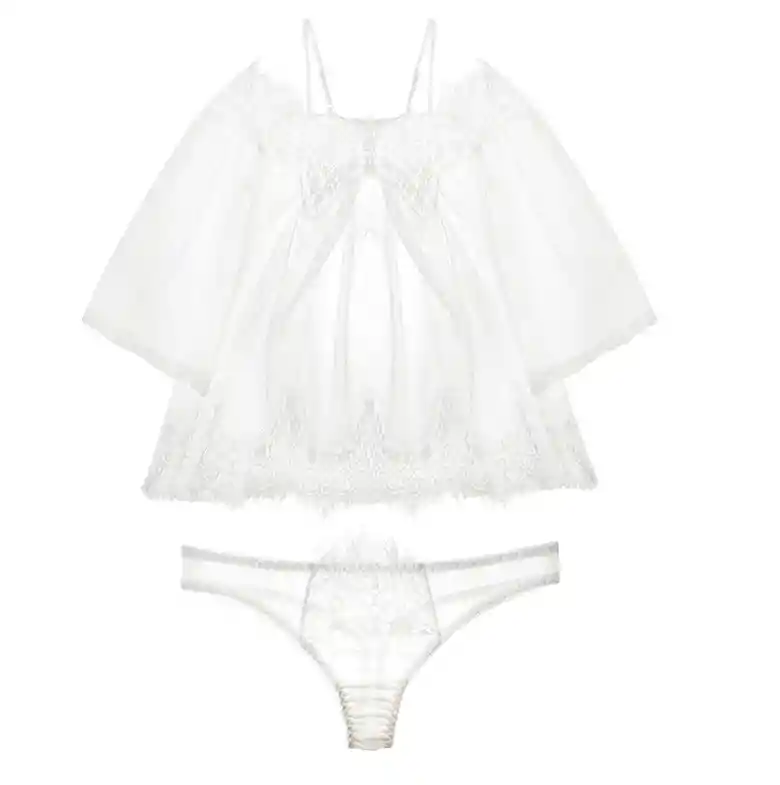 Baby Doll Camison Encaje Transparente Lenceria Sexy Mujer Blanca