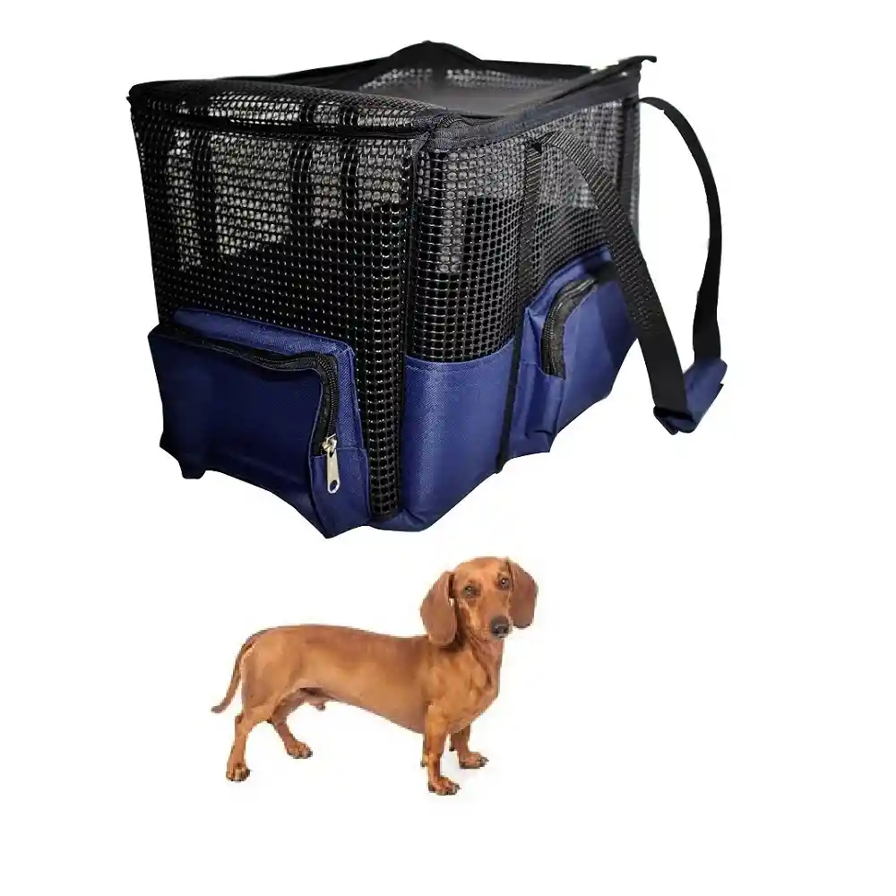 Maletin Cargador Guacal Grande Color Azul Para Transportar Perro Y Gatos